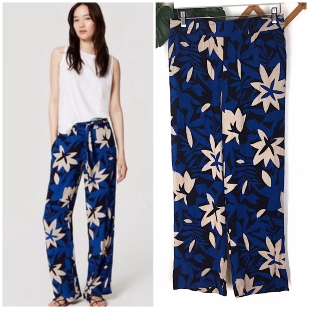 LOFT Blue Tropical Paperbag Pants XS